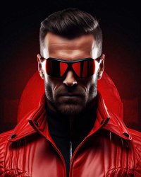 Мужчина в красной кожаной куртке и стильных солнцезащитных очках с красными стеклами на темном фоне. Образ подчеркивает силу и уверенность. Обложка к статье: &#039;Нужно ли «делать» ПКТ?&#039; Когда не нужна посткурсовая терапия и когда ПКТ необходима